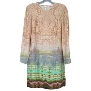 Matthew Williamson 100% Silk Shift Dress Women's 8 Abstract Nature Ombre Fall